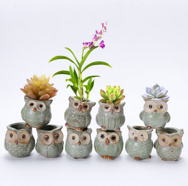 Creative Mini Owl Shape Flowerpots For Fleshy Plants Small Ceramic