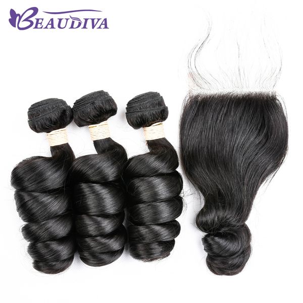 

brazilian virgin hair loose wave 3 bundles with lace closure part 100% unprocessed virgin human hair bundles with closure 4*4 peerless, Black;brown