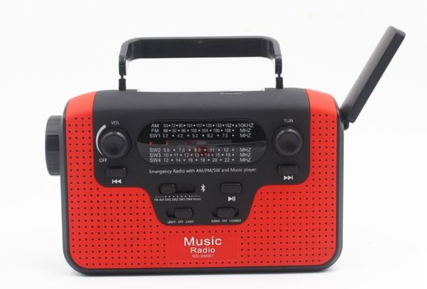 Tragbares Solarradio FM AM Handkurbel selbstbetriebene LED-Taschenlampe + Bluetooth-Lautsprecher + USB-SD-Karte Handy-Ladegerät Notfall-Überlebensradio