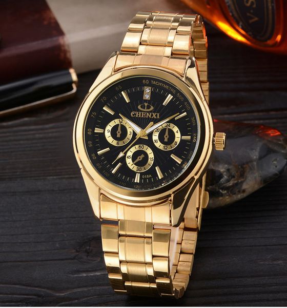 

chenxi gold watch men watches famous 2018 wristwatch male clock golden quartz wrist watch relogio masculino, Slivery;brown