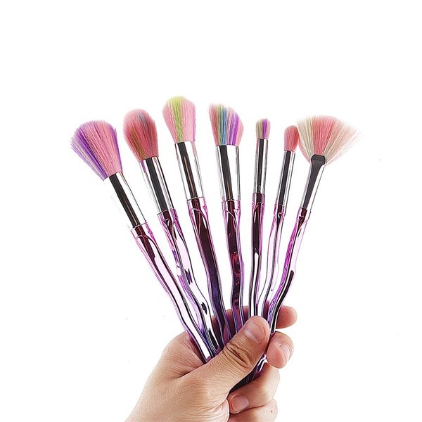 

pro 7 thread rainbow handle makeup brushes set mermaid blush contour foundation powder cosmetic make up brushes kit