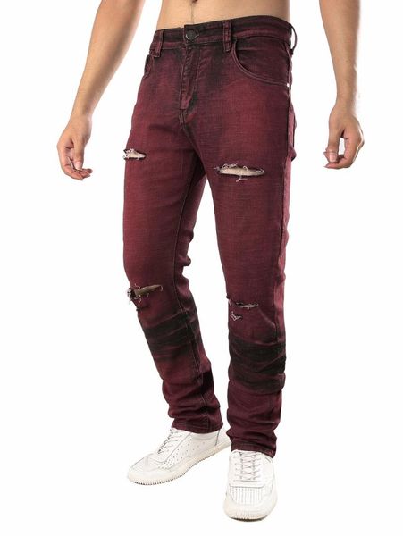 

2018men's color wash stretchy ripped jeans distressed holes denim casual hiphop fashion streetwear punk midwaist male long pants, Blue