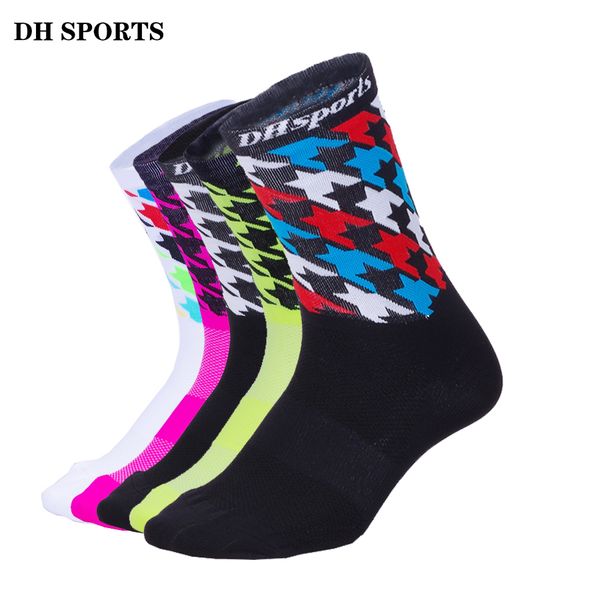 

dh sports professional cycling socks breathable outdoor exercise sports hiking socks compression athletic riding men women, Black