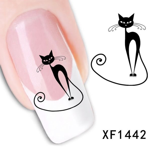 

3pcs ongles stickers for nails water stickers for manicure on nails decals design water decals cute animal pattern, Black