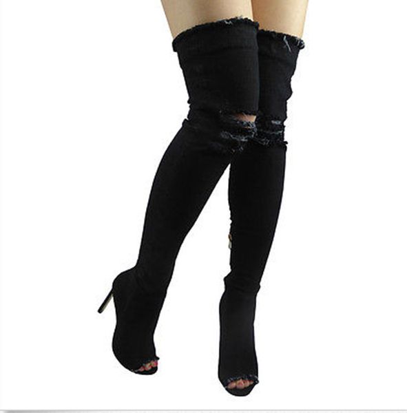

high long overknee elastic boots winter boots women winter shoes, Black
