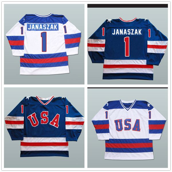 

1980 miracle on ice team usa #1 steve janaszak #3 ken morrow #15 mark wells ice hockey jersey mens stitched embroidery hockey shirts, Black;red