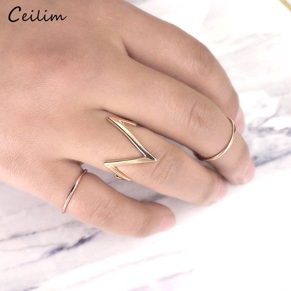 

2019 new gold color rings for women vintage punk metal geometric ring simple midi finger rings party jeweley, Golden;silver