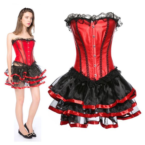 

women's underwea shapers 2019 lace steampunk waist training up steel boned bustier corset overbust brocade plus size s-6xl, Black;white
