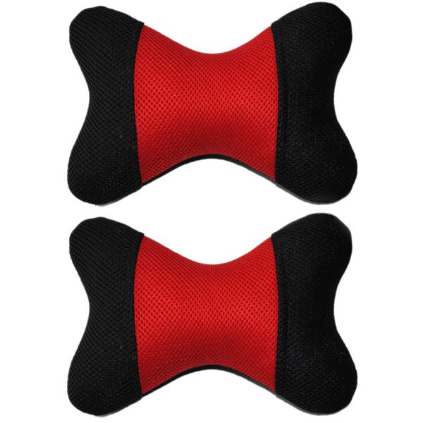 

szs 2 pcs car red black nylon surface bone shaped head nack pillow