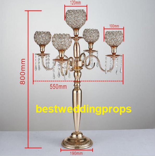 

Новый стиль Подсвечники 5-герцовый Металл Золото / Серебро Candelabras Кристалл Подсвечник для свадебного события Centerpiece best0243