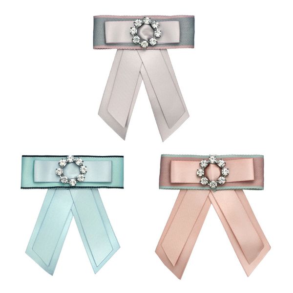 

new crystal vintage fabric bow brooches for women neck tie imported material wedding party clothing accessories, Gray