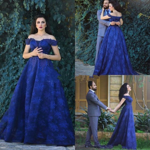 

2019 royal blue off shoulder evening dresses lace a-line prom dresses back zipper sweep train formal with applique new arrival party gowns, Black;red