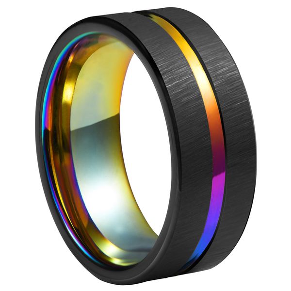 

rainbow tungsten ring 8mm tungsten carbide wedding rings rainbow groove center and ip plating mens fashion jewelry, Slivery;golden