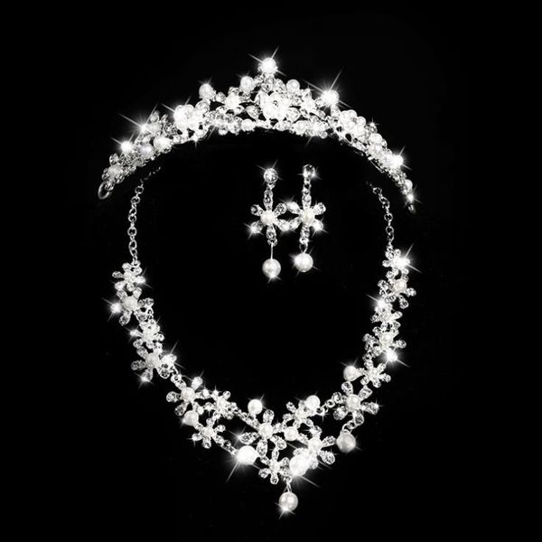 

невеста свадьба алмаз комплект ювелирных изделий небольшой жемчужные украшения комплект хризантемы, Silver