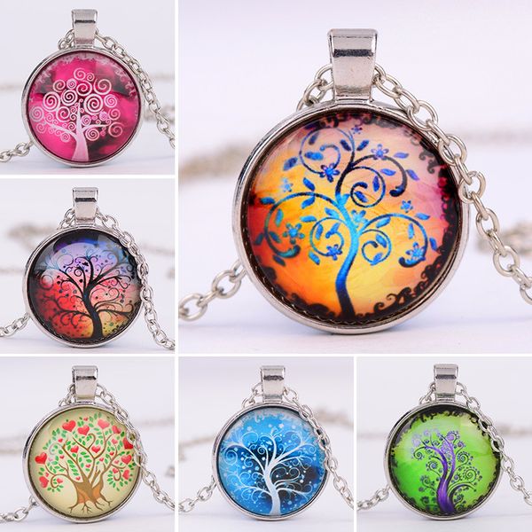 

fashion life tree pendant necklace silver color chain necklace classic glass cabochon tree of life necklace