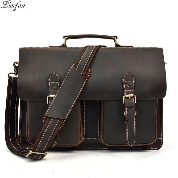 

vintage men briefcase crazy horse genuine leather man male laphandbag large shoulder messenger portfolio bag business case