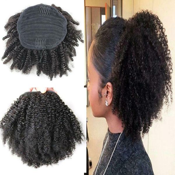 Afro Kinky Curly Weave Pferdeschwanz-Frisuren, Clip-Ins, Kordelzug, Pferdeschwanz-Erweiterungen, neues Haar, Afro-Pferdeschwanz, kurzes, hohes Pony-Haarteil, 4 Farben