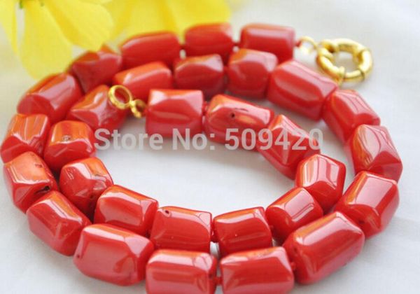 

w&o655 >>17" 12mm original baroque cylinder red coral necklace, Silver