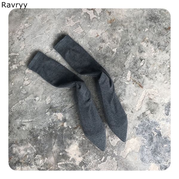 Compre Tejido Elástico De Lana Botas Largas De Mujer Niza Negro Gris Calcetines Femeninos Botines Tacón Plano Slip On 2019 Otoño Invierno Moda Outfit