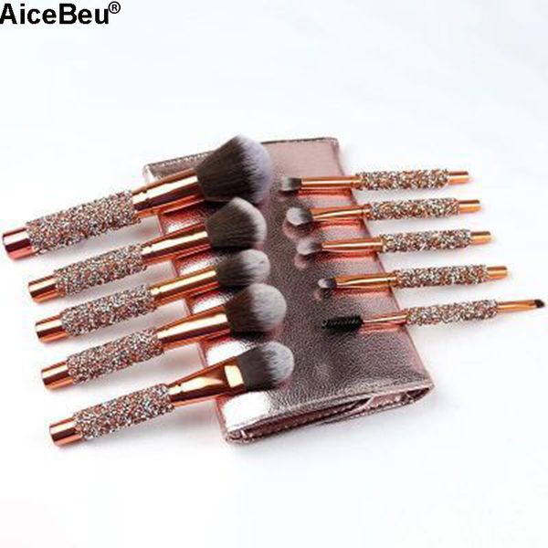 

aicebeu 10pcs/set diamond makeup brushes kit women make up tool blending contour foundation eyeshadow brush with cosmetic bag