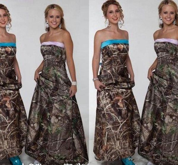 

2018 Camo Bridesmaid Dresses Strapless A Line Floor Length Long Beach Garden Country Prom Party Dresses Wedding Guest Gowns Cheap