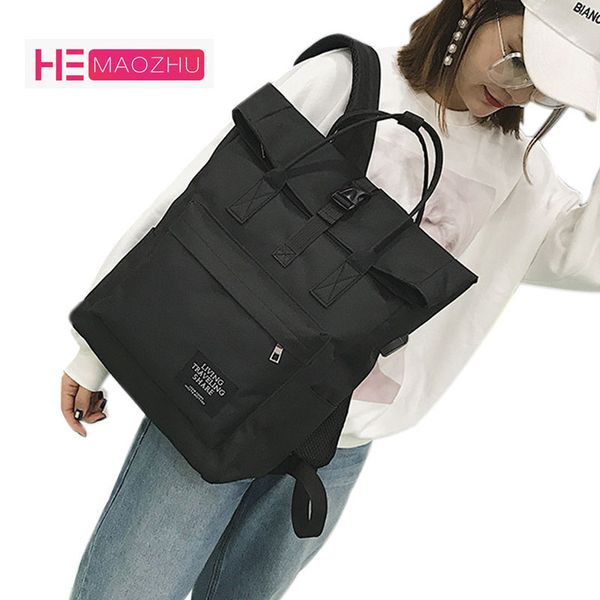 

hemaozhu new fashion korean men and women with the same shoulder bag backpack usb canvas interface backpack travel bag tide