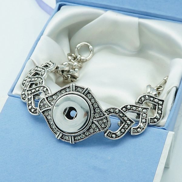 

wholesale- new fashion sg0048 vintage rhinestone hearts metal charm snap bracelets bangle 23cm fit 18mm diy snap buttons jewelry, Golden;silver