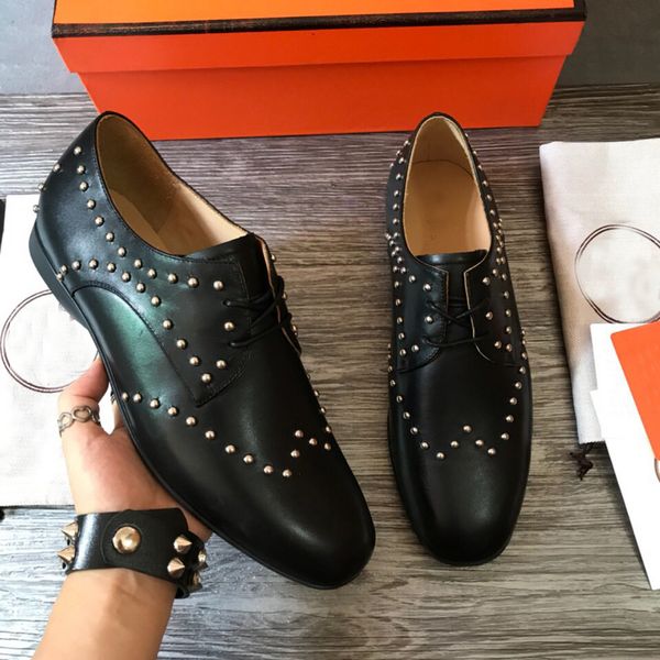 

new mens rivet loafers drive dress wedding party 100% real leather leisure shoes size 38-44, Black