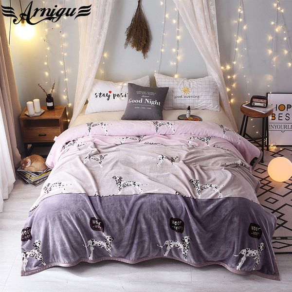 

arnigu spotty dog print blanket bedspread fleece soft plaids nap sofa throws single twin double queen size winter bed sheet