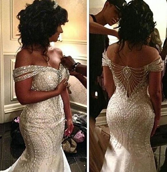 

2023 portrait mermaid wedding dresses organza beading backless sequin off shoulder bridal gowns sweep train custom made bridal vestidos, White