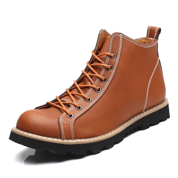 

autumn winter men ankle boots men genuine leather round head business casual high shoes male, Black