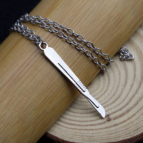 

classic scalpel pendant necklace link chain medical jewelry as gift for nurse/doctor/intern great chemistry jewelry dropshipping, Silver