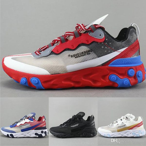 

mens designer epic react element 87 undercover running shoes black white gold breathable mesh men women casual sports sneakers size 5.5-11