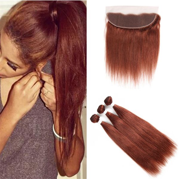 2019 Virgin Indian Dark Auburn Human Hair Weave Bundles With Lace