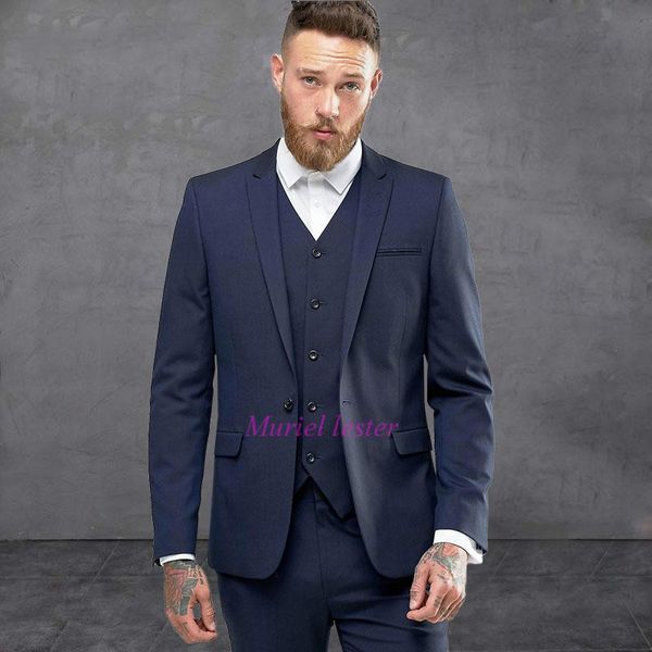 

muriel lester brand mens suits designers 2018 navy blue 3 pieces set men suits custom made traje hombre formal wedding suit mens, White;black