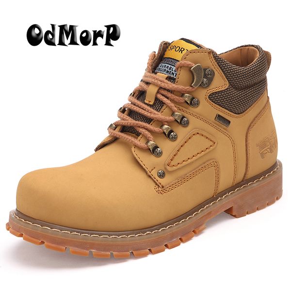 

odmorp men's boots warm fur winter boots plus size 47 work leather shoes fashion ankle boot men shoes autumn, Black