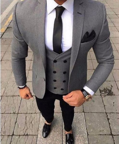 

latest groom tuxedos one button gray notch lapel mens blazer party suits wedding tuxedos custom made, Black;gray