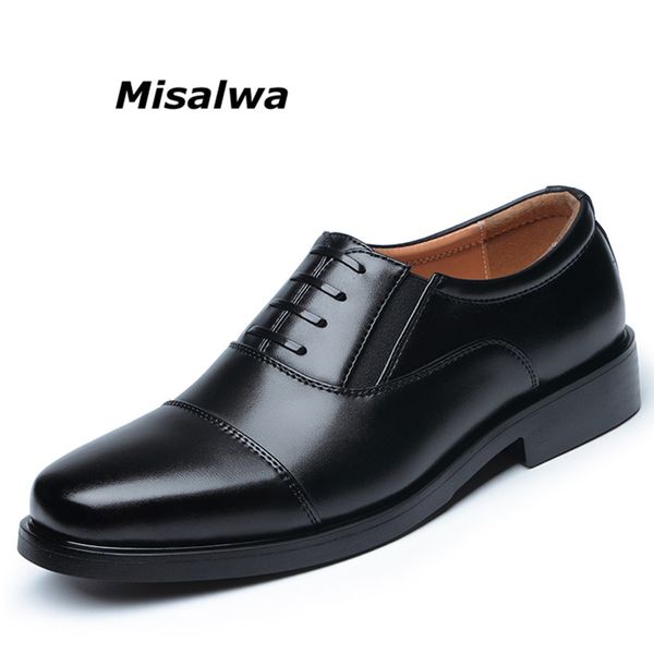

misalwa 2018 brand black dress shoes for men square toe gentlemen leather formal shoes men business office wedding slip on flat