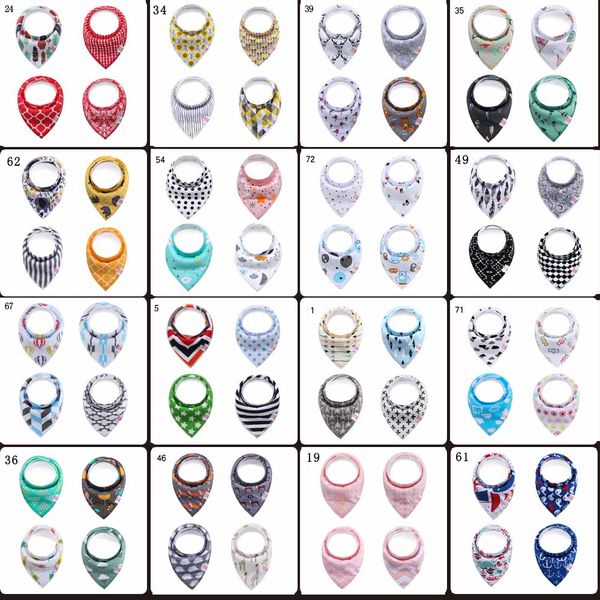 

74 groups cartoon INS Fox Ship 100% Cotton bibs Burp Cloths Newborn KIDS Double Layers Animal Print triangular Bib With YKK Snap Fastener