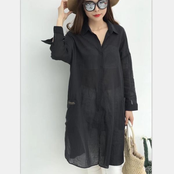 

women's cotton blouse solid casual loose long sleeve button down tunic lightweight collar long boyfriend white female shirt