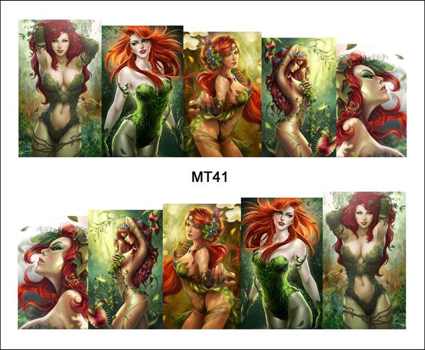 

1 sheet nail mt41 poison ivy girl green cartoon lady fashion nail art water transfer sticker decal for art decoration, Black
