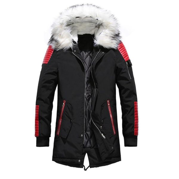 

dropshipping new winter jacket men thicken warm parkas casual long outwear hooded collar jackets and coats men veste homme, Black