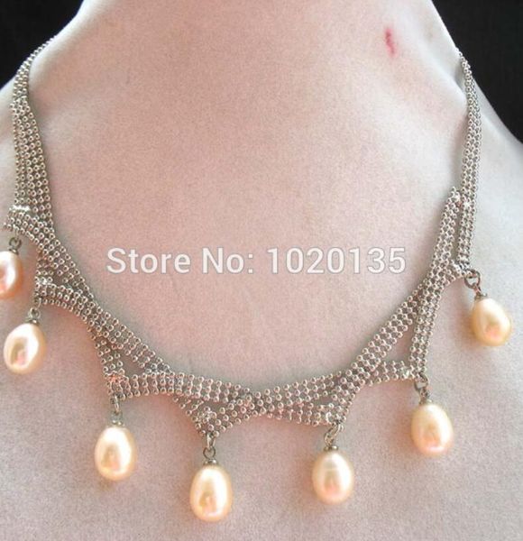 

wholesale freshwater pearl pink rice necklace 8-9mm 17inch nature gp chain bead gift unique, Silver
