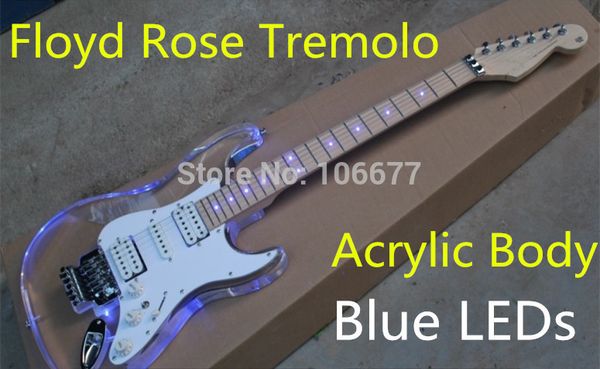 

stratocaster custom made body & fret with blue leds acrylic body maple fingerboard electric guitar no case