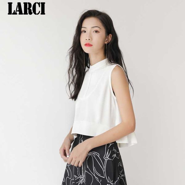 

larci blouses for women summer women sleeveless casual chiffon blouse female work wear solid white office shirts on991b