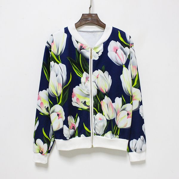 

Regular New Flower Print Women Basic Coats Long Sleeve Zipper Bomber Jacket Casual Jacket Coat Autumn Winter Streetwear Sukajan Clothes