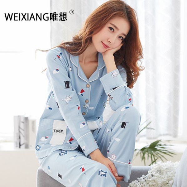 

weixiang women winter pajama set soft printing pijama home pyjamas woman cotton pyjama set sleepwear plus size pajamas for women, Black;red
