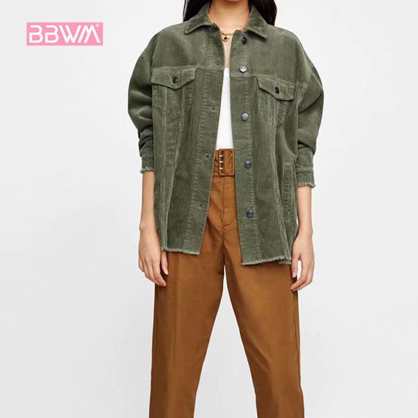 

elegant women's 2018 autumn new korean version of the corduroy lapel pocket army green female jacket, Black;brown