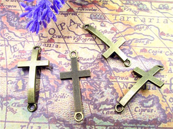 

60pcs cross charms,antique bronze sideways cross charm connector pendant 37x16mm, Bronze;silver