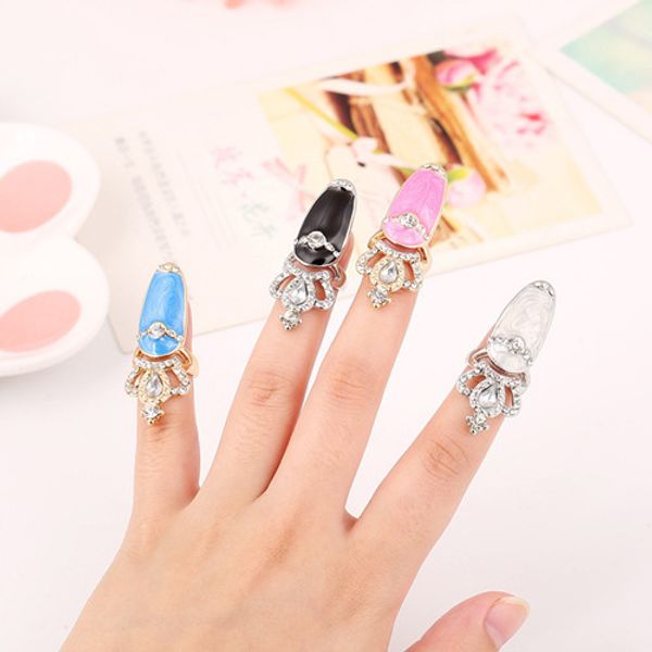 

fashion rhinestone cute crown finger nail ring charm crown crystal female personality nail art rings ing, Silver